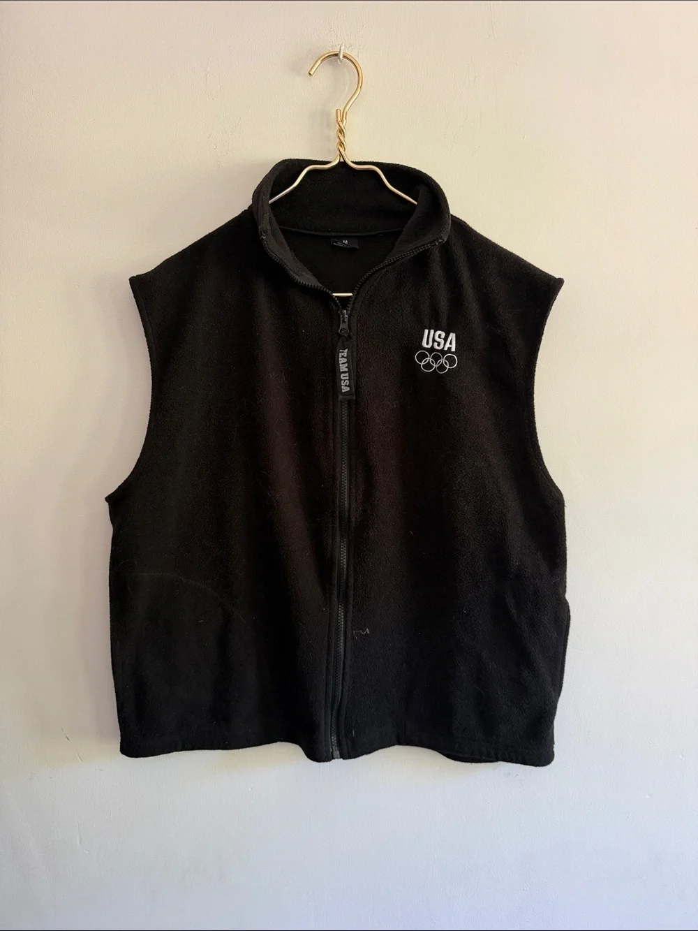 USA Olympic Sleeveless Fleece Vest - Black